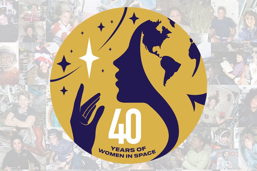 Women in Space Pin Logo avec un arrière-plan de femmes qui ont contribué à notre exploration de l'espace