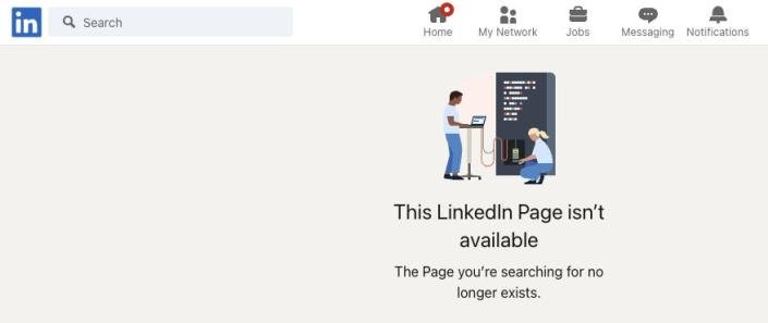 Une capture d'écran de la page LinkedIn d'OceanGate Expeditions qui dit "La page LinkedIn n'est pas disponible."