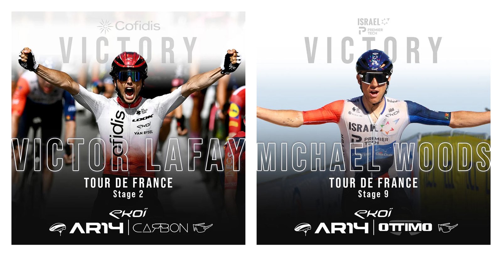 Ekoi aero road bike helmets at 2023 Tour de France, Stage wins