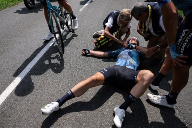 Cavendish est tombé et a subi ce qui semblait être une fracture de la clavicule (Thomas SAMSON)