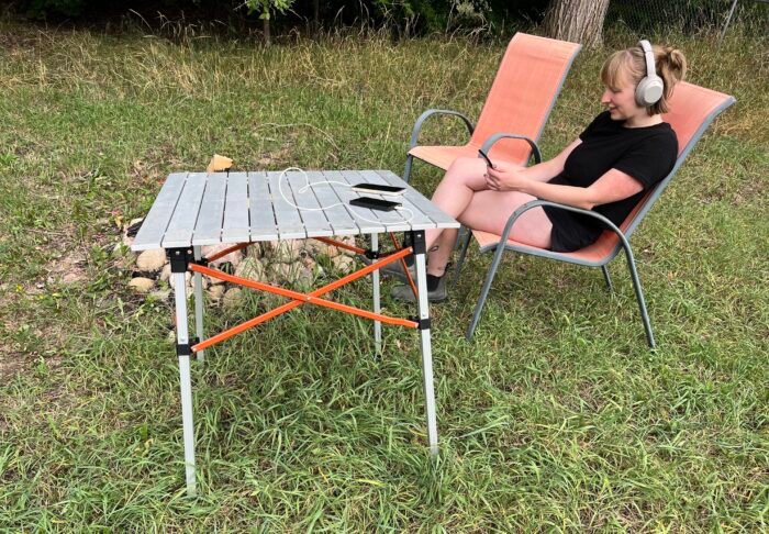 Keeping the devices juiced up while chilling in the backyard. (photo/Austin Beck-Doss)