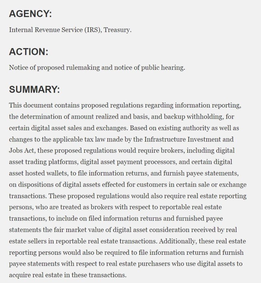 Le Trésor américain et l’IRS proposent une réglementation des crypto-monnaies pour les courtiers