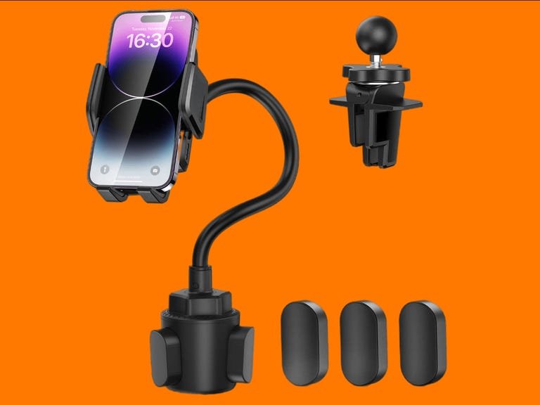 The Tecknet cup phone holder has a flexible gooseneck