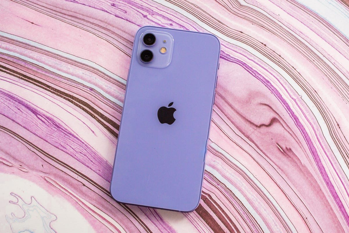 Rear view of purple iPhone 12