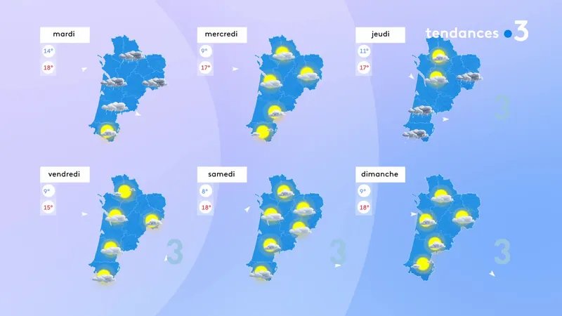 Tout au long de la semaine, les journes plutt calmes et propices aux claircies alterneront avec les journes pluvieuses. C'est en fin de semaine que le temps se calmera durablement.