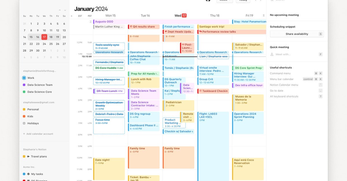 La nouvelle application de calendrier Notions est conçue pour garder vos réunions organisées
