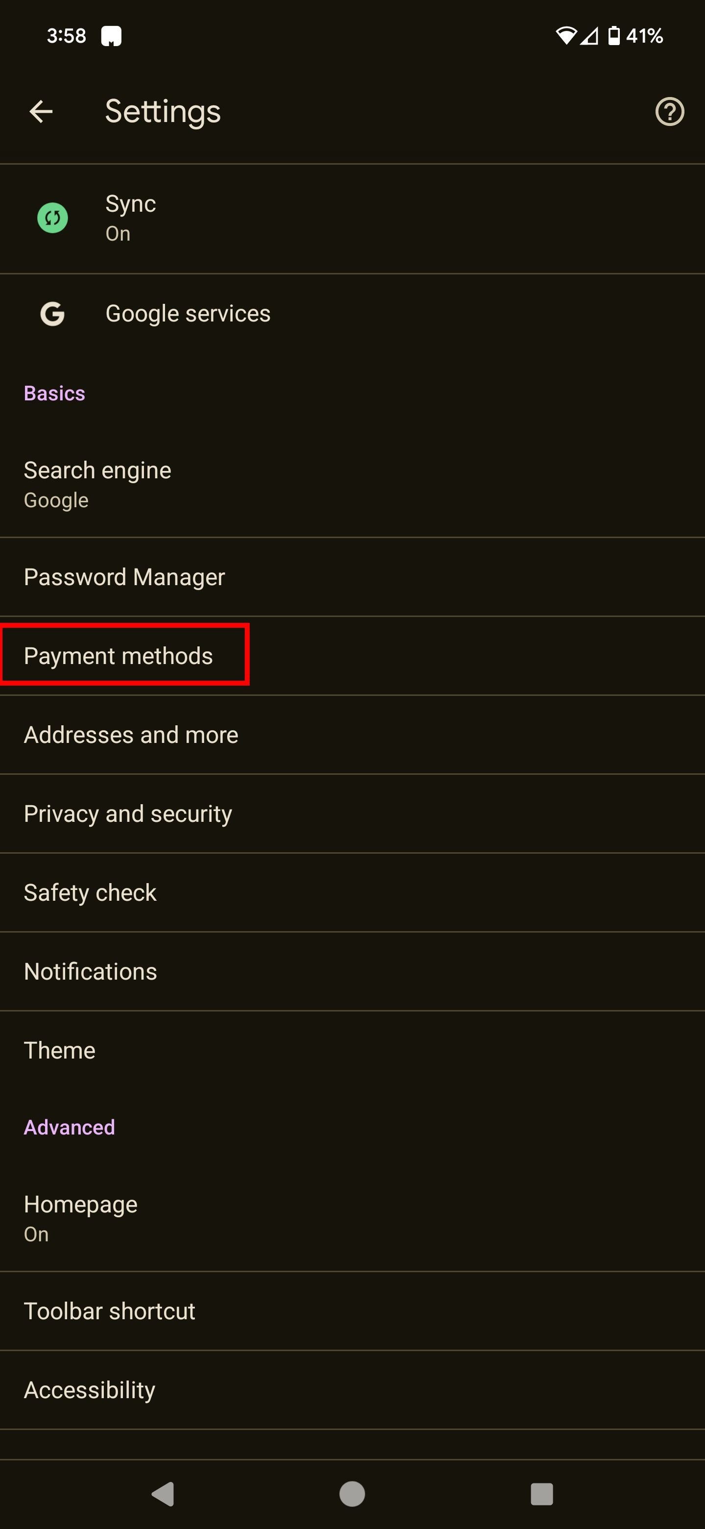 Appuyez sur Modes de paiement.