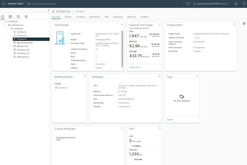 Client VMware VSphere avec DPU NVIDIA BlueField 2 et hôte ESXi 8.0