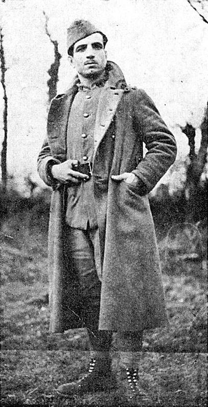 Missak Manouchian in 1940 dressed in French uniform at the Colpo military base in Morbihan, northwest France. A keen gymnast, he was in charge of training recruits.