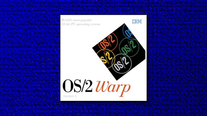 Illustration de la boîte pour IBM OS/2 Warp version 3, un système d'exploitation sorti en 1995 qui rivalisait avec Windows.