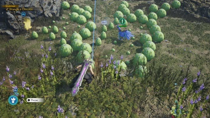 Cloud visant un appât Chocobo depuis le Nibelheim Chocobo dans Final Fantasy 7 Rebirth.