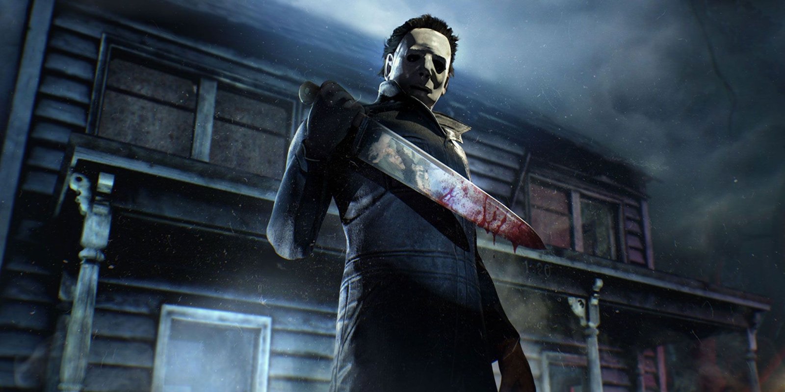 Oeuvre de The Shape de Dead by Daylight tenant un couteau de cuisine ensanglanté.
