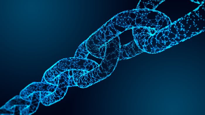 Une illustration numérique d'une blockchain.