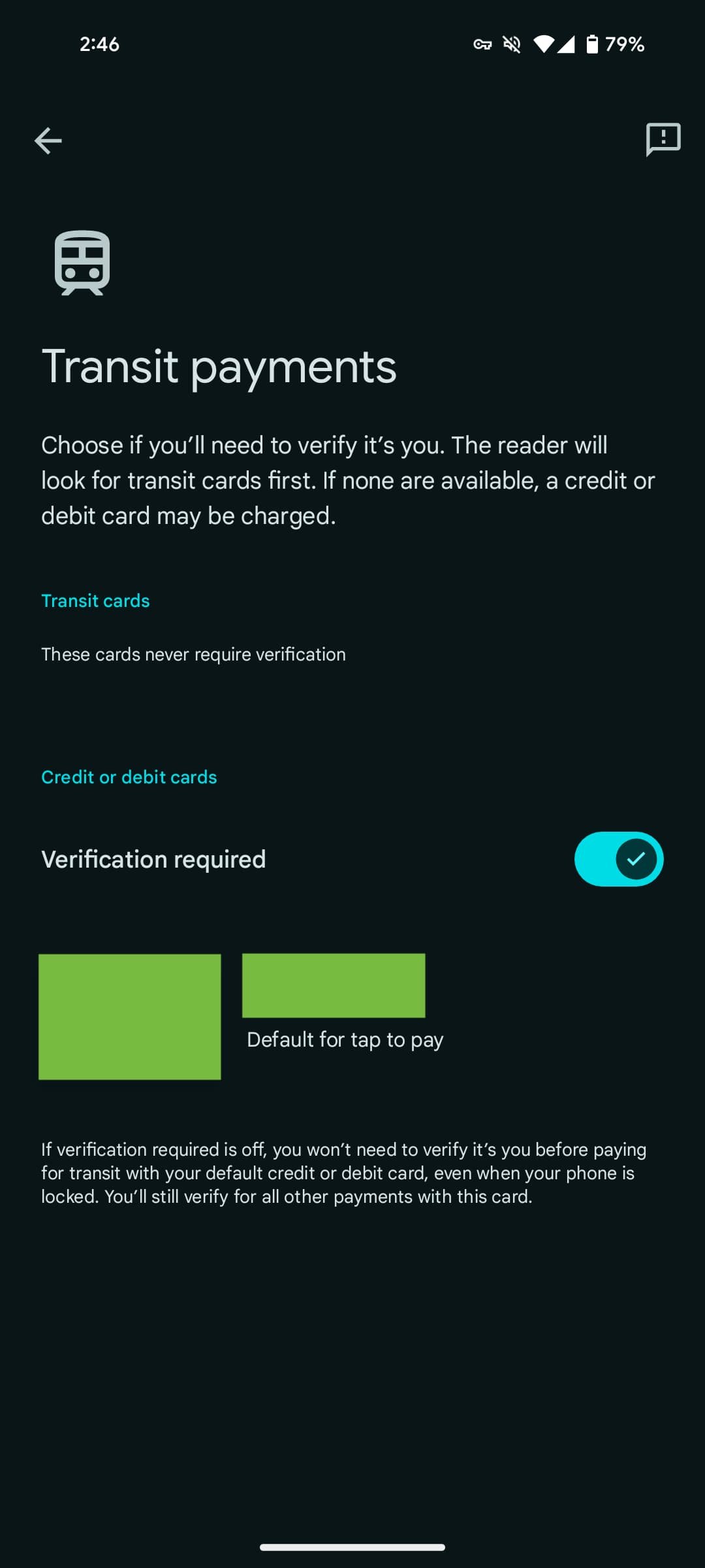 Paramètres de vérification de Google Wallet