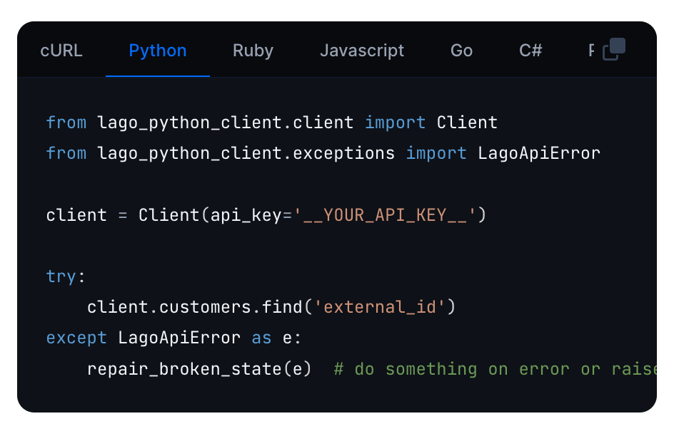 SDK Python du fournisseur d'API