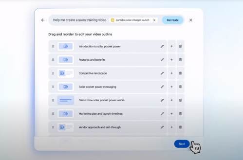 Une capture d'écran de l'exécution de Google Vids dans Google Workspace