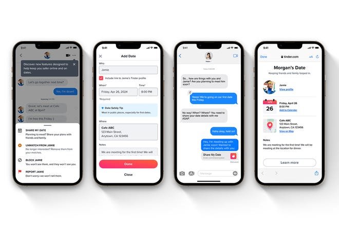 Partager ma date, mots cachés, nouveau Tinder, fonctionnalités de charnière protégeant les utilisateurs