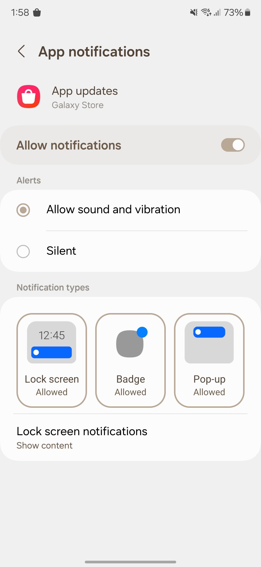 capture d'écran Samsung Galaxy une notification d'application ui aucune catégorie
