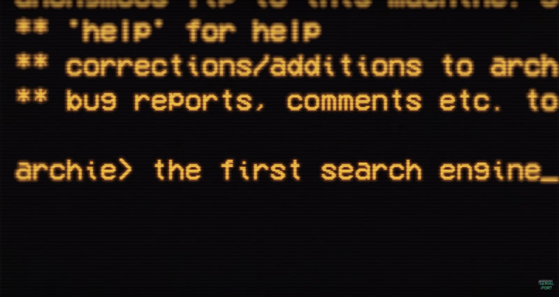 Archie, le premier moteur de recherche d'Internet, est sauvé et fonctionne 1 Capture d'écran du projet Archie de The Serial Port montrant une invite Archie avec du texte orange sur un écran noir.