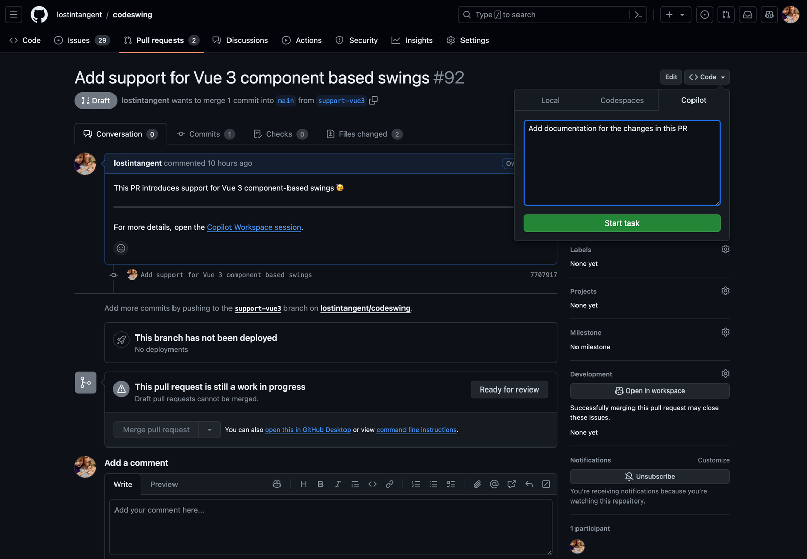 Espace de travail GitHub