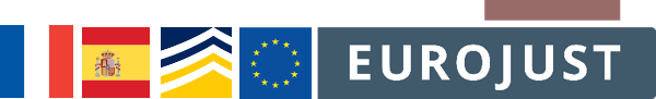 Drapeaux de la France et de l'Espagne, logos d'Eurojust et d'Europol