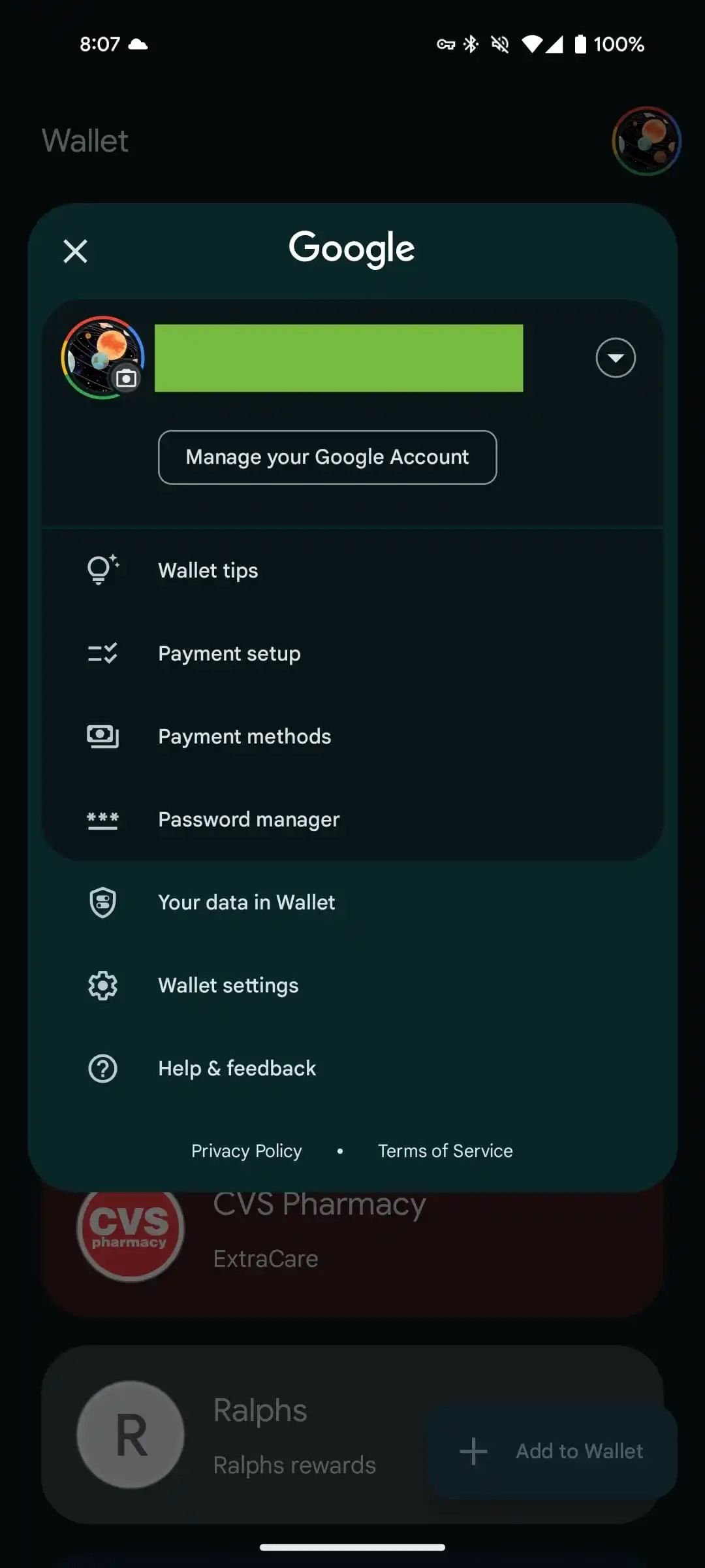 Menu repensé de Google Wallet