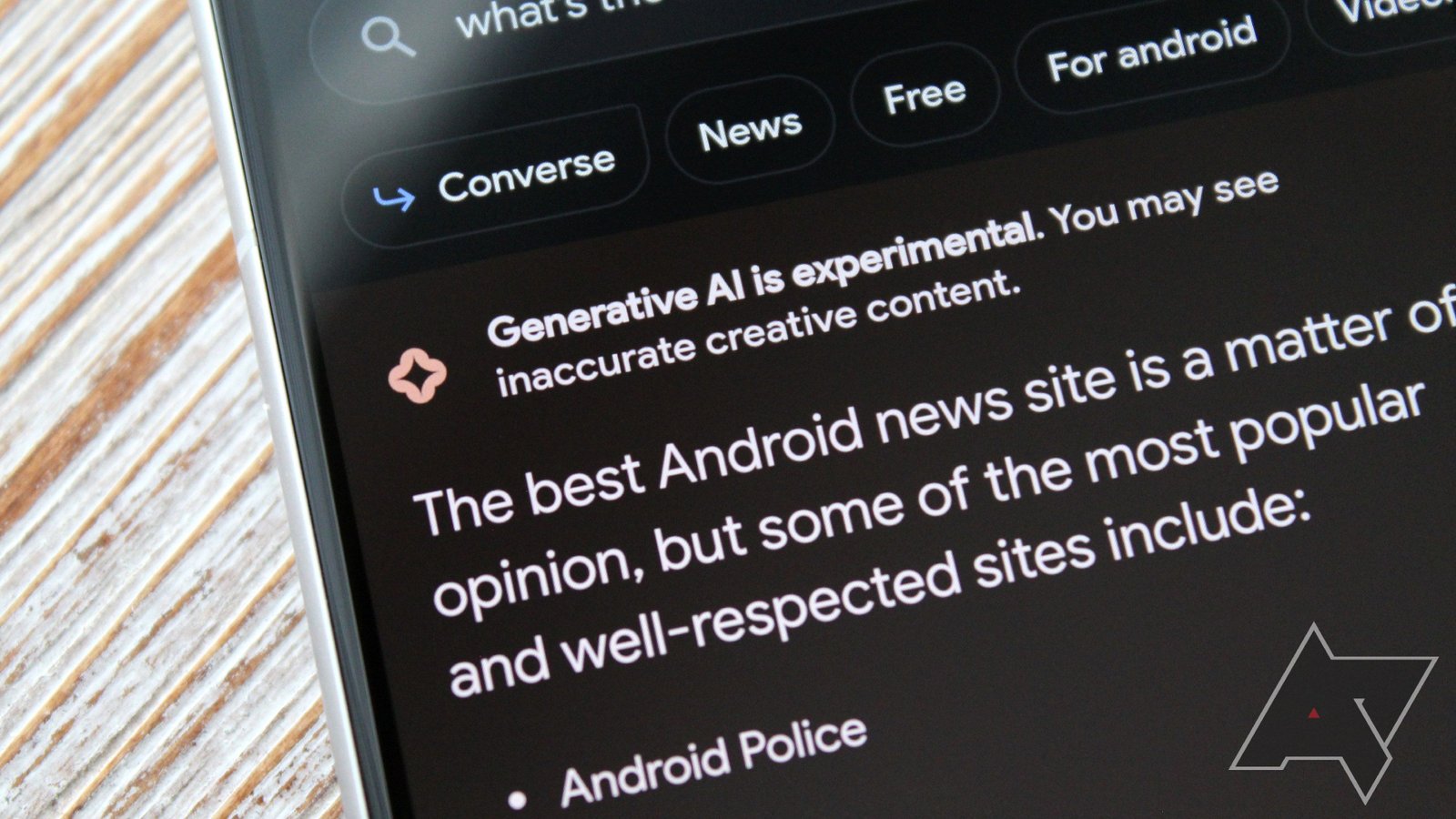 expérience générative de recherche Google, affichage