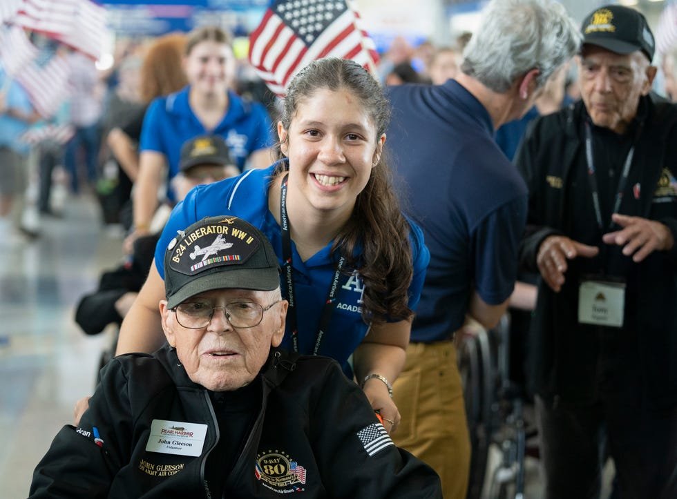 John Gleeson, 100, of Honolulu, Hawaii, joined the flight to France.