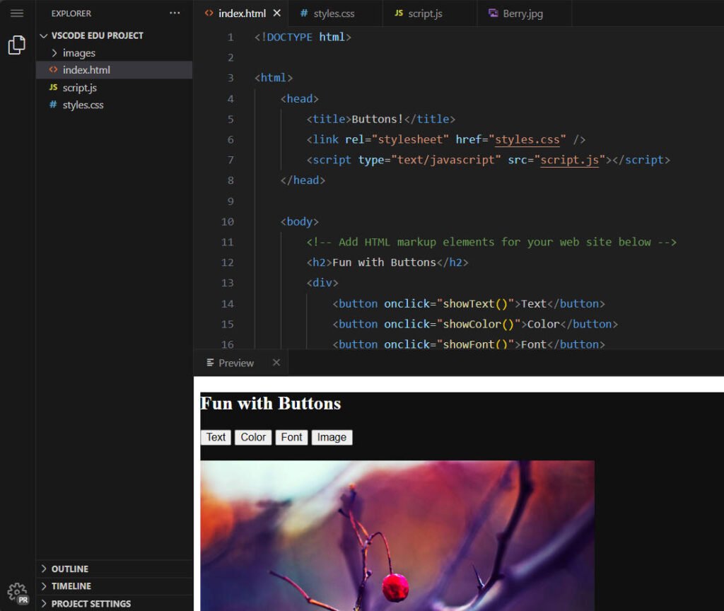 Espace de travail du projet éducatif VScode.