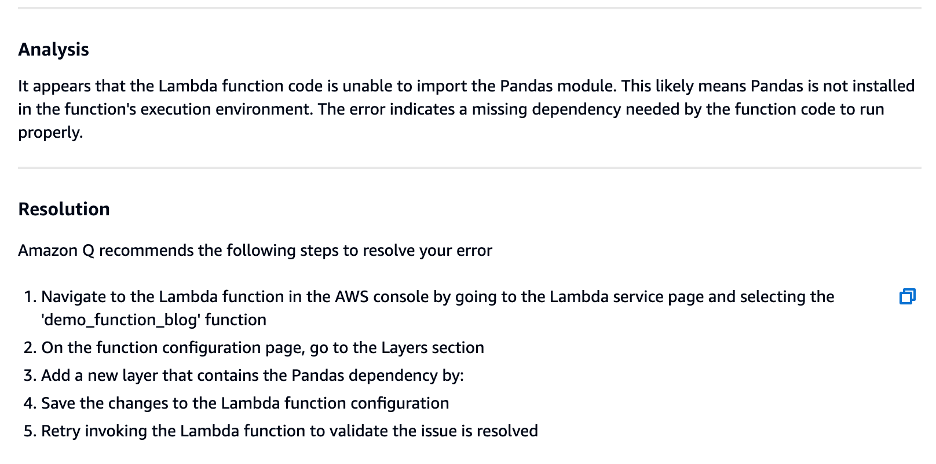 Figure 17 - Résolution Amazon Q