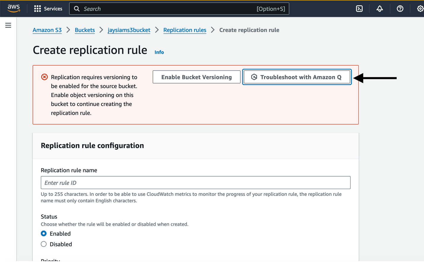 Figure 20 - Erreur de la console S3