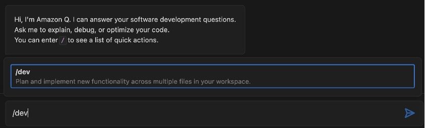 Appel de /dev dans Amazon Q