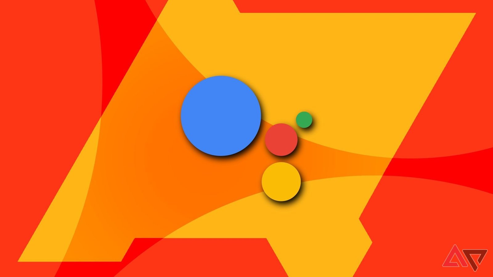 Fond jaune et rouge et logo de l'assistant Google