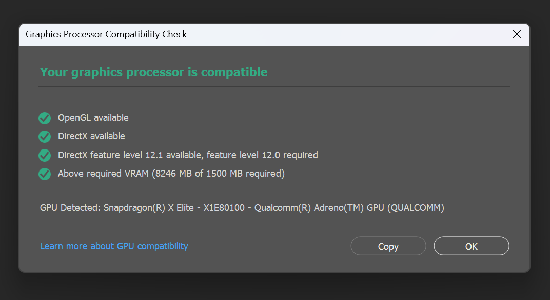 Compatibilité GPU Photoshop PC Copilot+