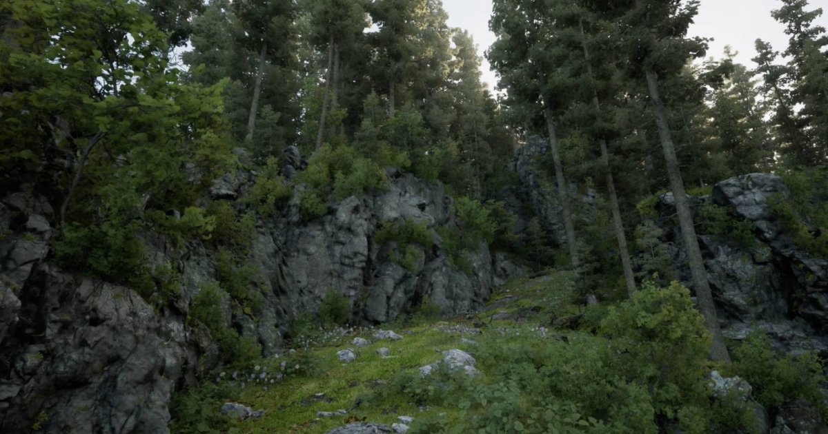 Cette magnifique vallée forestière de nanites UE5 a été mise à jour avec Wind Force