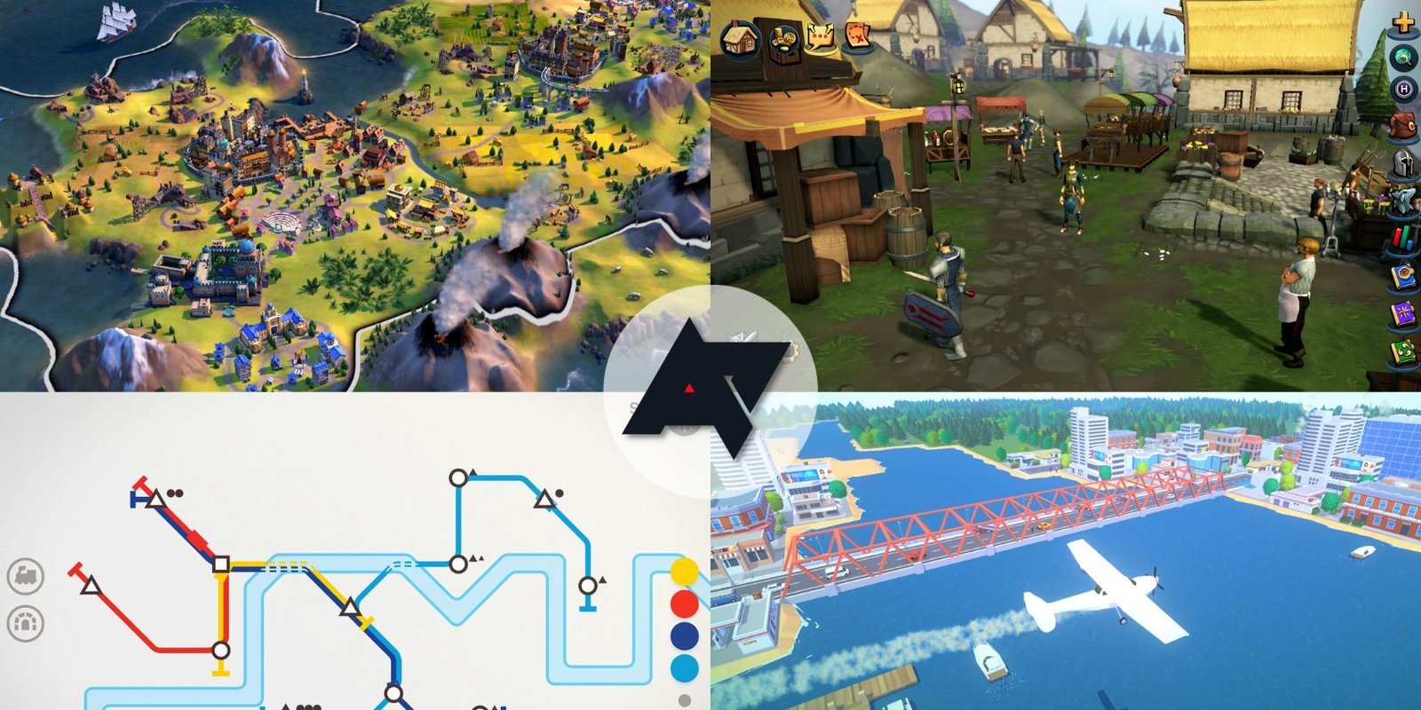 quatre captures d'écran de jeux Android avec le logo Android Police superposé en haut