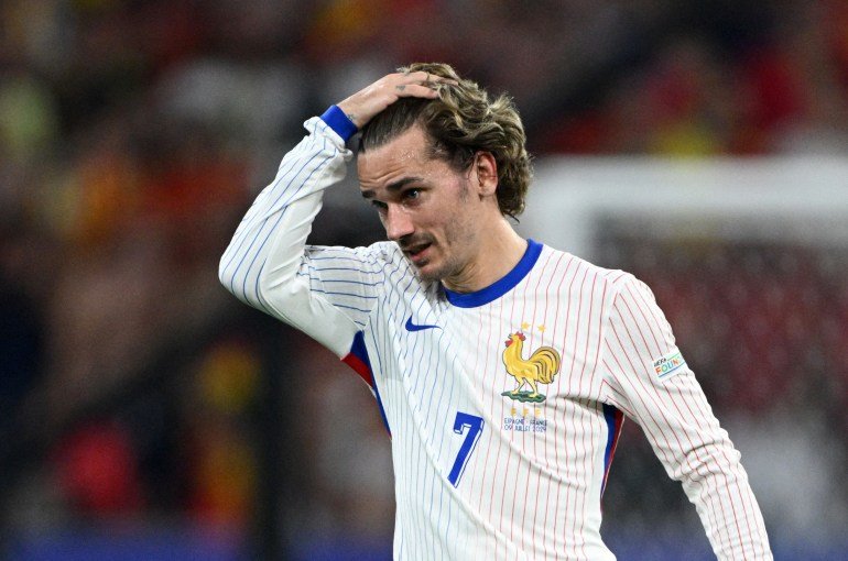 Football - Euro 2024 - Demi-finale - Espagne v France - Munich Football Arena, Munich, Allemagne - 9 juillet 2024 Le Français Antoine Griezmann réagit REUTERS/Annegret Hilse