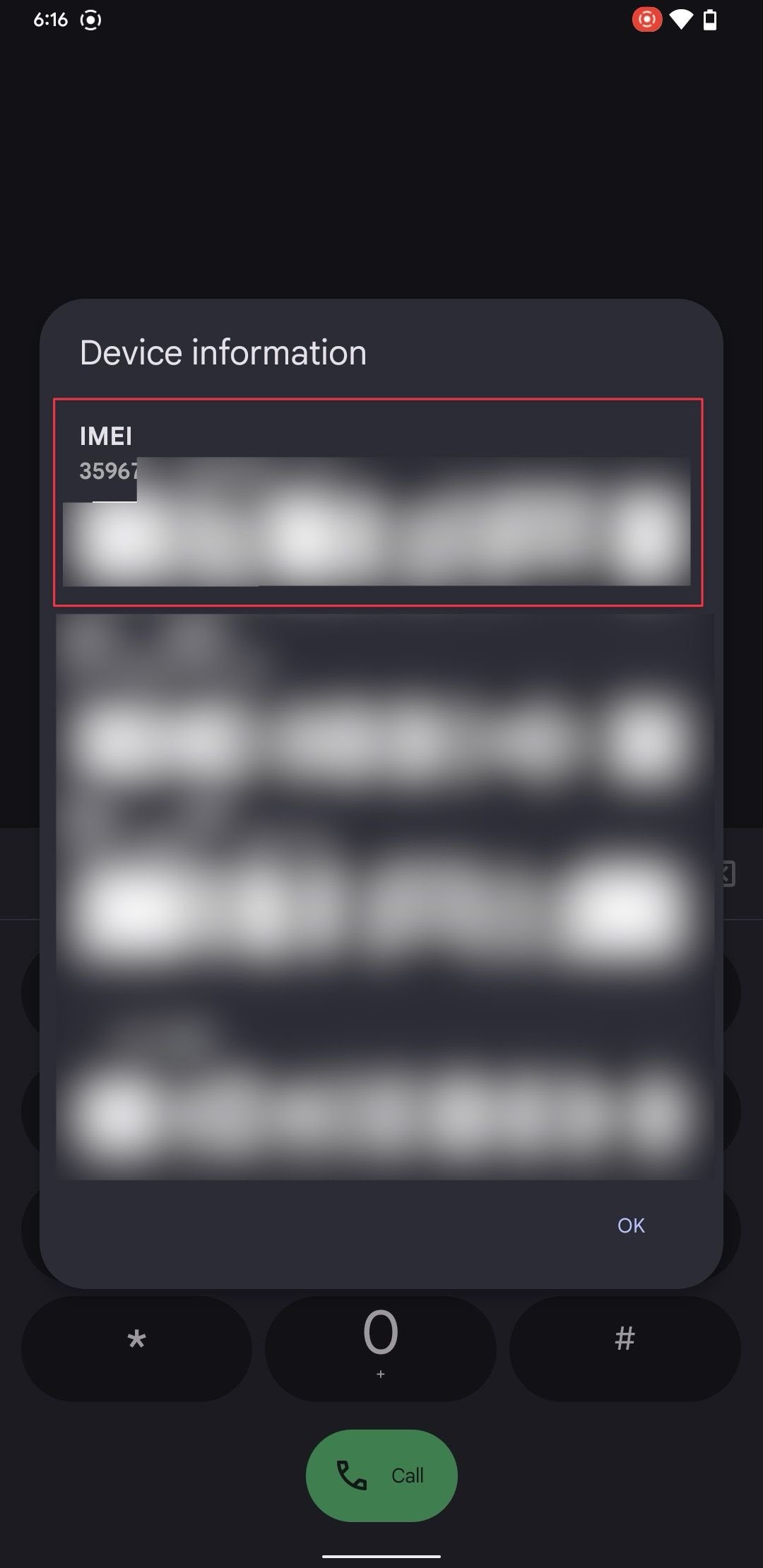 dans le numéroteur de votre téléphone et le numéro IMEI apparaît.